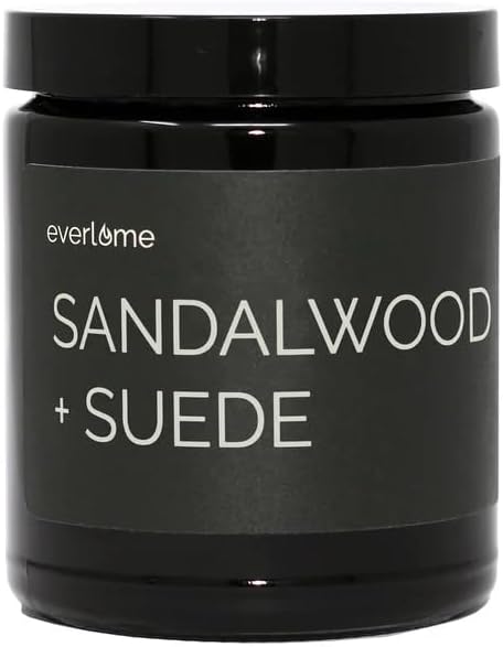 Premium Soy Wax Candle | Highly Scented Black Glass Jar Candles | Long Lasting, Clean Burn | 8 oz | Gifts for Man and Woman | Made in USA (Sandalwood + Suede)