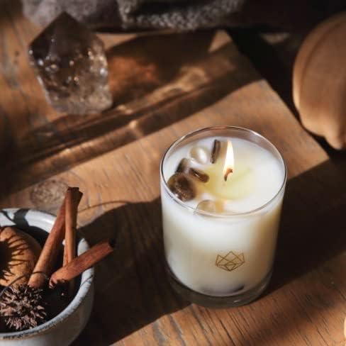 Luxury Glass Jar Candle, 14.5 OZ, Defense - Smoky Quartz Crystal Infused - Scents of Frankincense, Neroli, & Sage - Detoxify, Ground, & Fortify - Coconut Wax Blend, Essential Oils