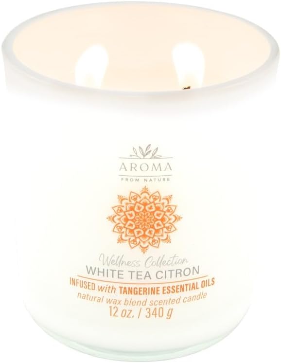 House of Velas, Aroma from Nature Wellness Collection Candle, 12 oz, 2 Cotton Wicks, White Tea Citron, Large Painted Jar