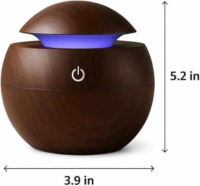 Aroma Diffuser & Cool Mist Humidifier with LED Light – Ultrasonic Essential Oil Diffuser for Bedroom, Home & Car | Wood Grain Finish | Quiet Touch Control | Auto Shut-Off | Compact Portable Design
