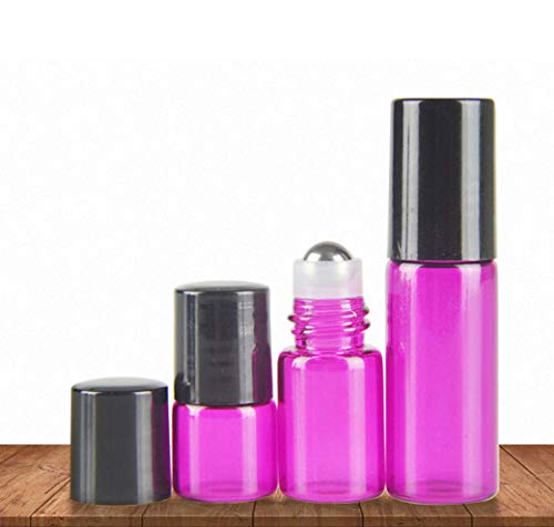 25 Pack 1ml (1/4 Dram) Colorful Glass Roll On Glass Bottles for Essential Oils,Empty Glass Vial with Stainless Steel Roller Balls Perfume Aromatherapy Travel Roll On Container-5 Color Options (Red)
