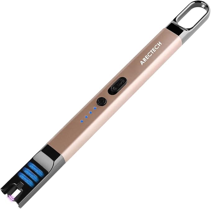 ARECTECH Electric Candle Lighter Rechargeable USB Long Lighter for Candle Cooking Camping BBQs Fireworks Champagne Gold