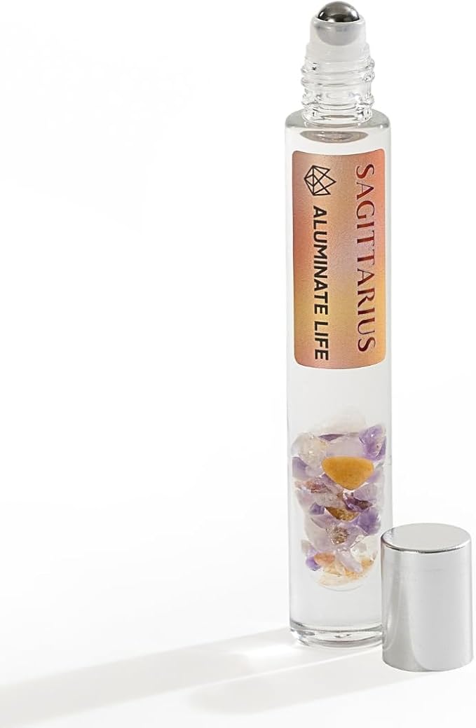 Sagittarius Zodiac Crystal-Infused Essential Oil Rollerball, Aromatherapy Blend - Inspiration & Focus, Premium Astrology Sign Birthday Gift, Natural Therapeutic Roller, 10 mL
