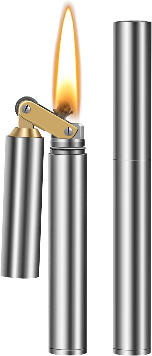CHOICEDC Vintage Lighter, Cool Trench Lighter, Unique Kerosene Lighters Fluid Refillable, Novelty Nunchuck Slim Lighters, Fancy Gifts for Men Dad Husband (Silver)