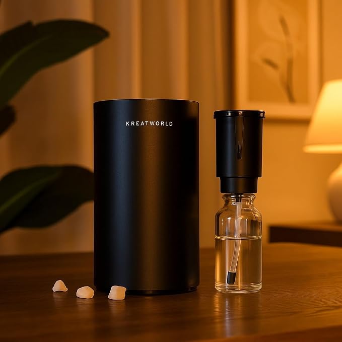 Portable Waterless Essential Oil Diffuser Kit – Battery-Powered Mini Aromatherapy Diffuser , No Water Needed, for Home, Car & Office – Black