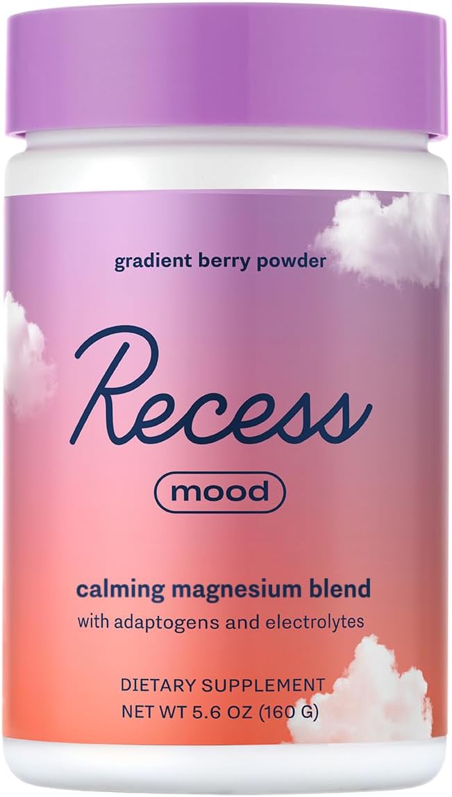 Recess Mood Powder, Magnesium L-Threonate Blend with Passion Flower, L-Theanine, Electrolytes, Magnesium Calm Support Powder Supplement - Gradient Berry 28 Serving Tub