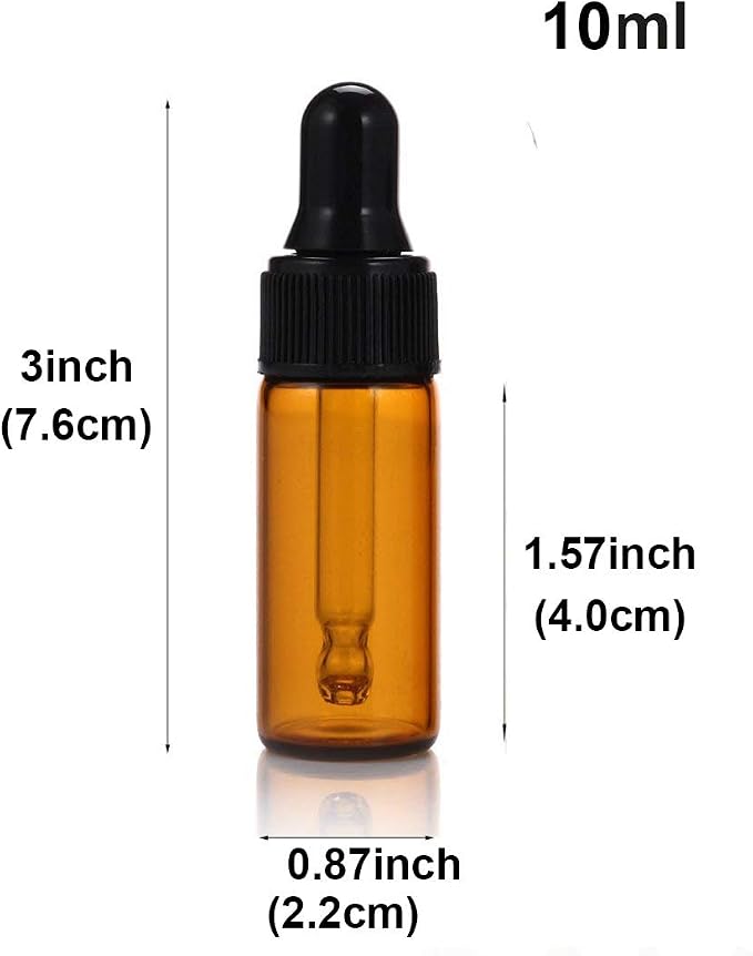 Elfenstall- 10pcs 10ml 1/3oz Amber Mini Glass Bottle Amber Sample Vial Small Essential Oil Bottle with Glass Eye Dropper Refillable Containers + 1pc Clean Cloth + 1pc 3ml Dropper