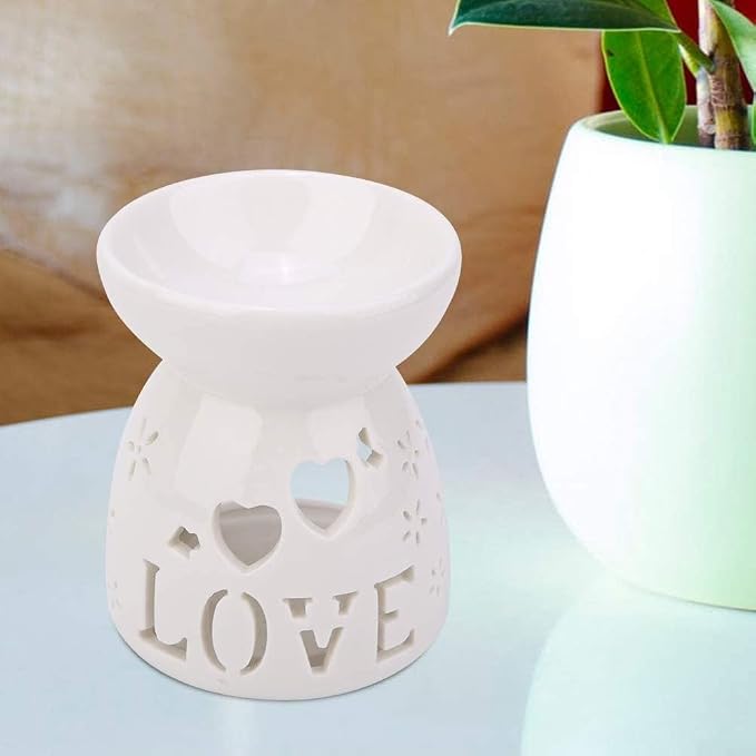 Ceramic Wax Melter for Scented Wax Melts and Essential Oils, Flower and Love Pattern Diffuser Burner with Spoon and Tray, Heat Resistant Warmer for Home Office Decor Night Light(flower)