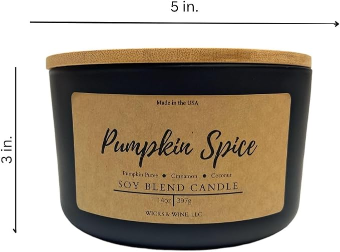 Wicks & Wine Soy Blend 3-Wick Cotton CORE Candle 14oz (Pumpkin Spice)
