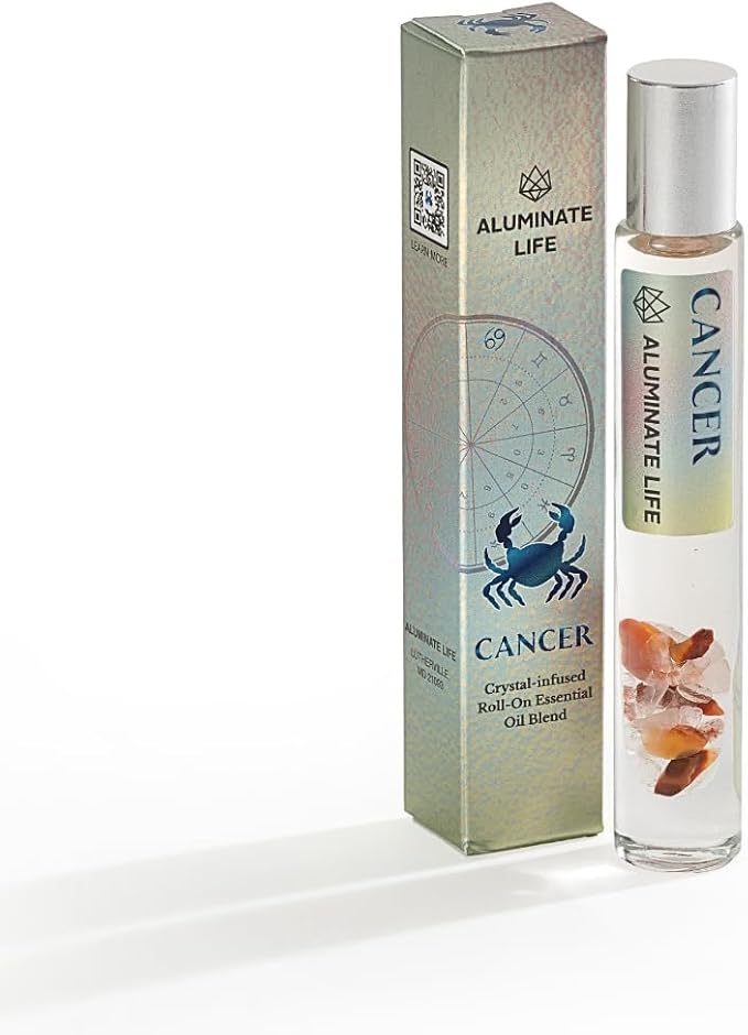 Cancer Zodiac Crystal-Infused Essential Oil Rollerball, Aromatherapy Blend - Comfort & Emotional Balance, Premium Astrology Sign Birthday Gift, Natural Therapeutic Roller, 10 mL