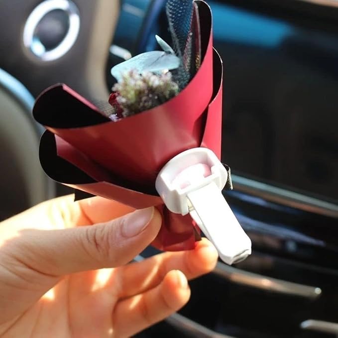 Mini Dried Flowers + Heart Car Vent Clips-Decorative Air Outlet Bouquets with Floral Scent,Fragrance Diffusers for Vehicle Interior Decor,Automotive Air Freshener Decorations (Red, Random fragrance)