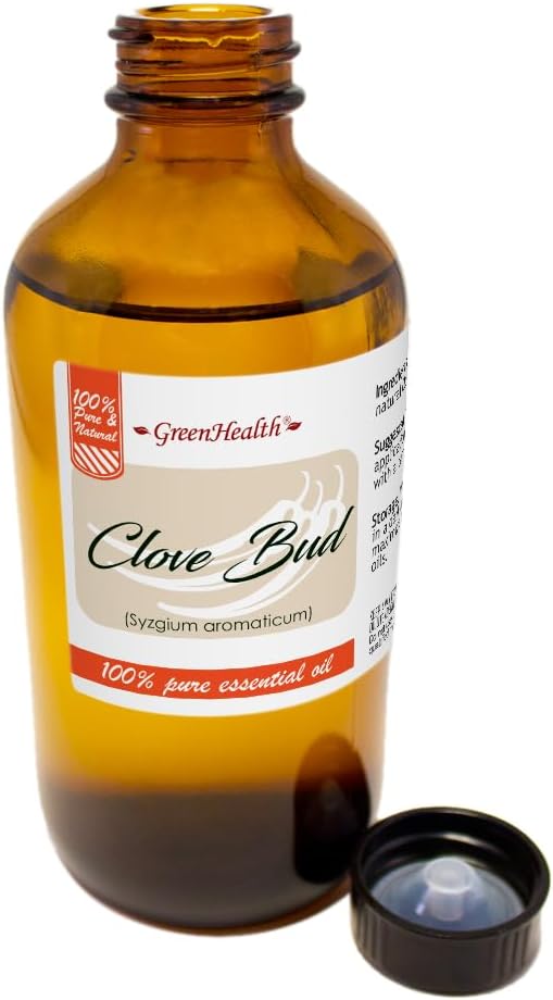 Clove Essential Oil - 8 fl oz Amber Glass Bottle w/Cap (100% Pure & Uncut) - GreenHealth (Clove Bud)