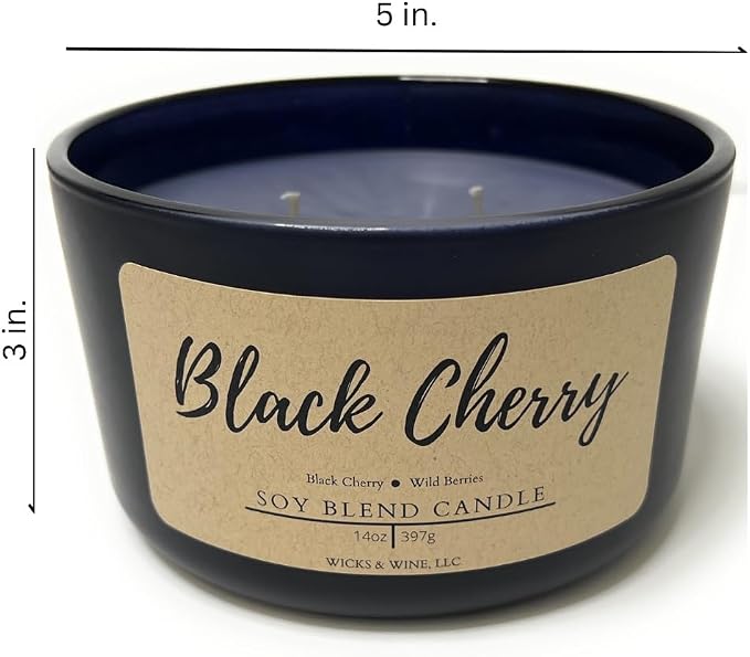 Wicks & Wine Soy Blend 3-Wick Cotton CORE Candle 14oz (Black Cherry)