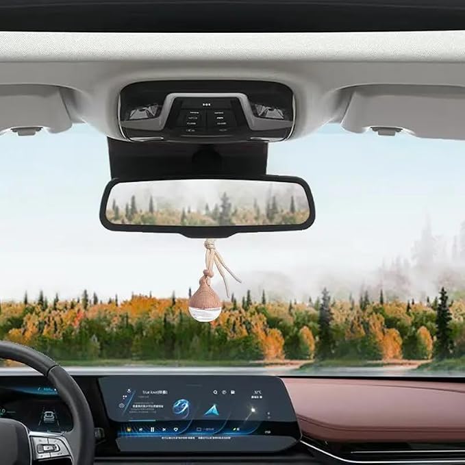 3 Pcs Hanging Car Air Freshener Diffuser Bottles – 6ml Refillable Essential Oil Aromatherapy Perfume Pendant, Clear Empty Glass with Wooden Cap & String for Vehicle Decoration, Closet Fragrance