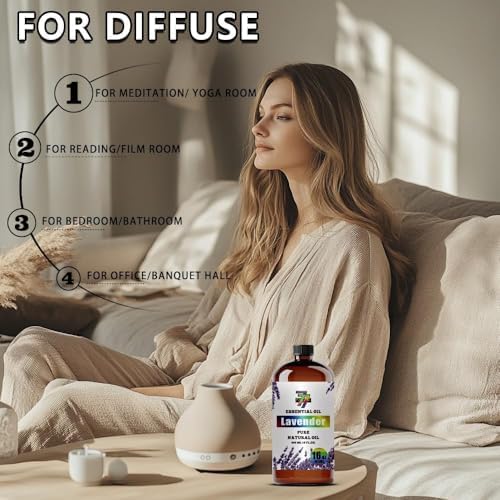 Lavender Essential Oil, Lavender Oils, for Diffuser, Humidifier, Pillow, Yoga, Massage, DIY Candles, Soap, Home, Gift, Essential Oil, GV77ZF Lavender Fragrance Oil - 16 fl oz (480 ml)