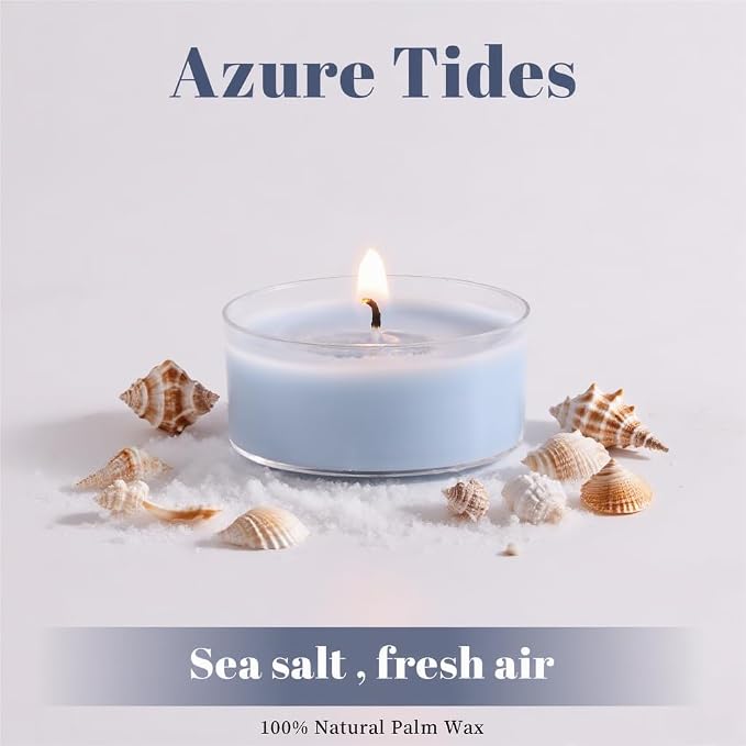 DEVI Ocean Breeze Highly Scented Tea Lights Candles 48 Pack, 3.5-4 Hours Natural Palm Tea Candles for Home Scented, Small Blue Votives with Natural Essential Oils for Gifts