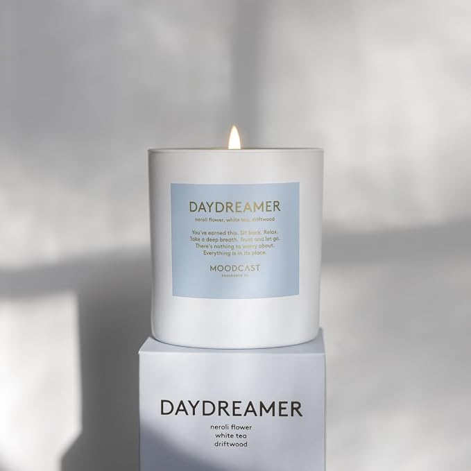 Moodcast Daydreamer Scented Candle - Aesthetic Candle for Home, Neroli Flower, Driftwood & White Tea, Clean Coco Wax Blend, Vegan, Paraben Free, 45-Hour Long Lasting Burn - 8oz
