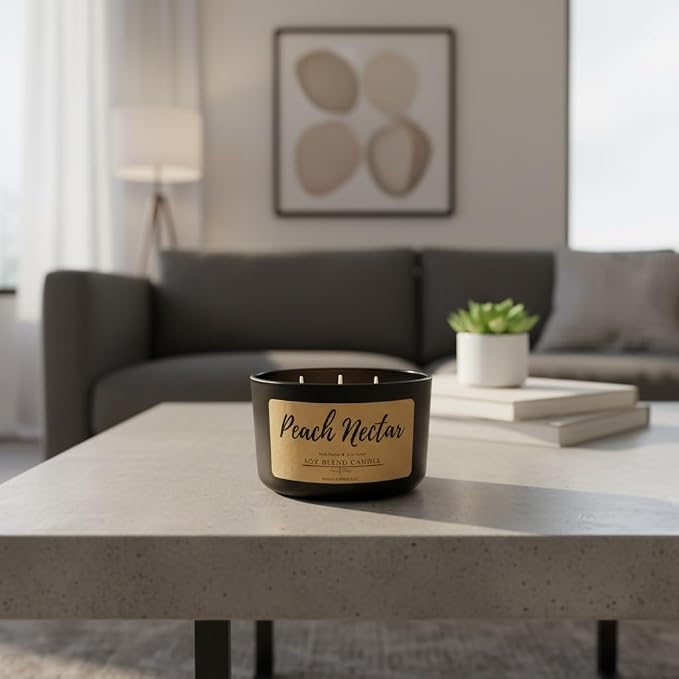 Wicks & Wine Soy Blend 3-Wick Cotton CORE Candle 14oz (Peach Nectar)