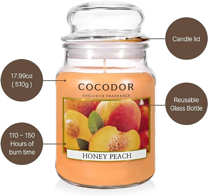 COCODOR Candle Lavender&Lemongrass Scented, Large Glass Jar 18oz Wick Candle, 110 Hours of Burn Time