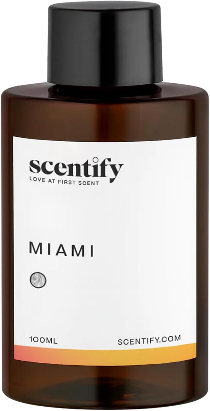 Scentify Miami Aroma Oil Refill Scent for Oil Diffusers - Creamy, Cashmere, Sandalwood, Musk Scents - Luxurious Relaxing Aromatherapy Diffuser Fragrance 100ml, 3.38 oz