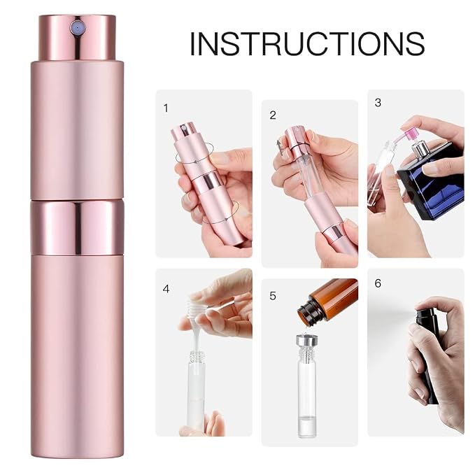 LISAPACK 8ML Atomizer Perfume Spray Bottle for Travel, Empty Refillable Cologne Dispenser, Portable Sprayer (Pink)