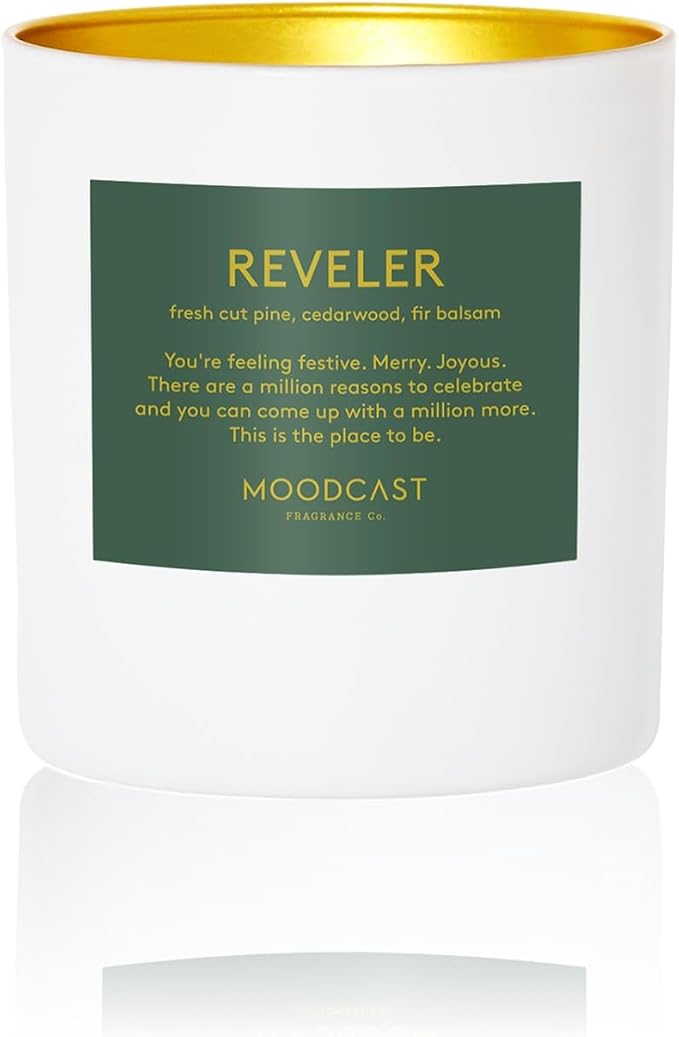 Moodcast Reveler Scented Winter Candle – Aesthetic Holiday Candle for Home, Fresh Pine, Cedarwood & Fir Balsam, Clean Coco Wax Blend, Vegan, Paraben-Free, 45-Hour Burn, Christmas Decor – 8oz
