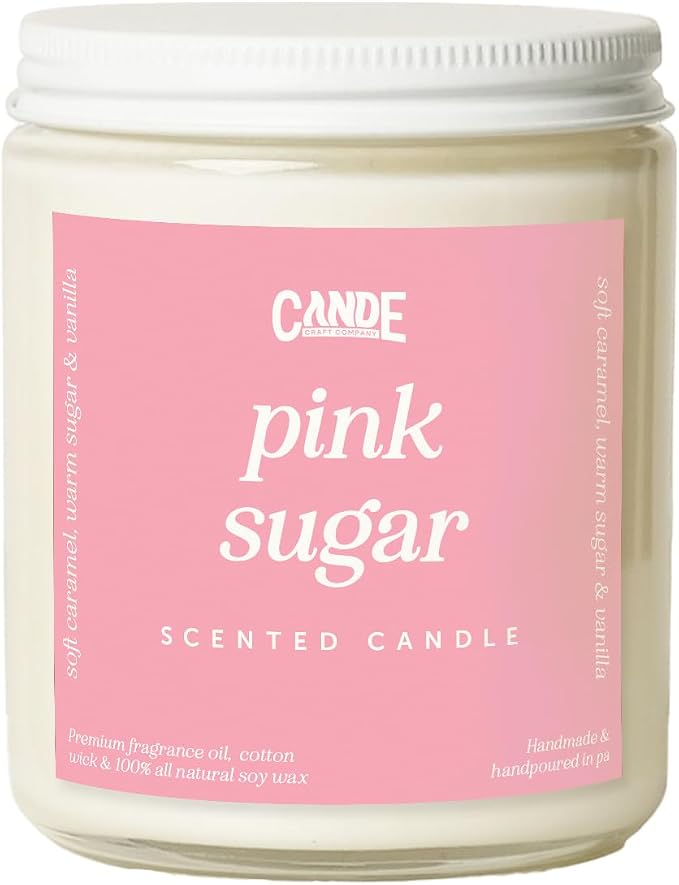 Scented Soy Wax Candle for Home, Luxury Scented Soy Jar Candle, Hand Poured in The USA, Highly Scented & Long Lasting for Home, Mom, Women, Birthday Gift (Pink Sugar)