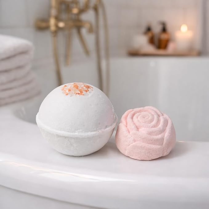 Natural Amor Relaxation Spa Gift Set for Women, 5 Piece Bath & Body Box with Candle, Hand Cream, Bath Bombs & Headband, Self Care Gift for Her