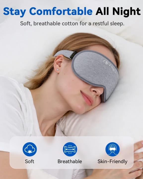 Weighted Eye Mask for Sleeping - 3D Blackout Sleep Mask for Women Men, Zero Eye Pressure, Lash-Friendly, Adjustable Strap, Airplane Travel Essentials for Long Flight & Road Trip, Meditation Mask(Gray)
