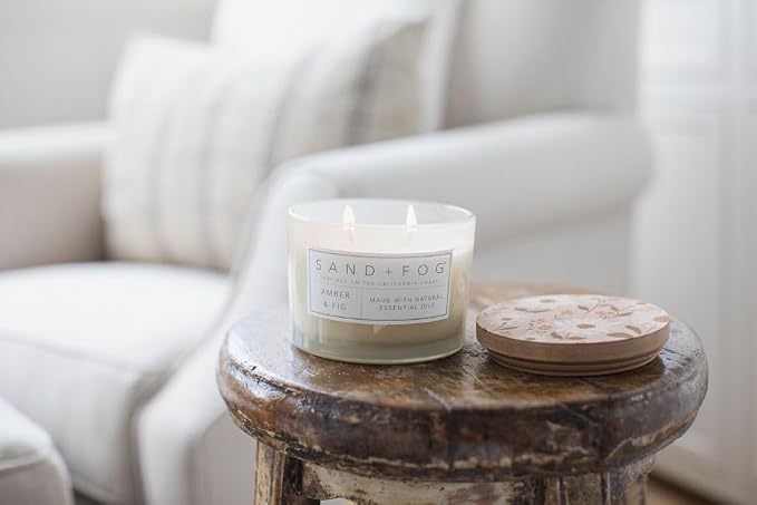 Sand + Fog Scented Candle - Amber & Fig – Additional Scents and Sizes – 100% Cotton Lead-Free Wick - Luxury Air Freshening Jar Candles - Perfect Home Decor – 12oz