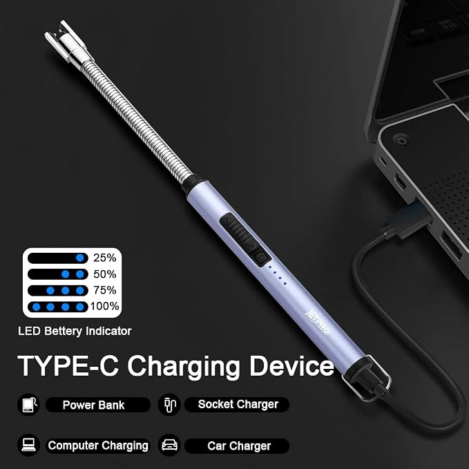 Candle Lighters USB Rechargeable Arc Electric Lighter with 360° Flexible Neck for Candle BBQ Camping (Blue)