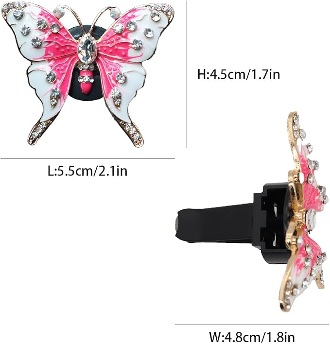 ORIESSE 2pcs Pink Butterfly Car Air Freshener Vent Clips Bling Car Accessories for Women Refillable Diffusers