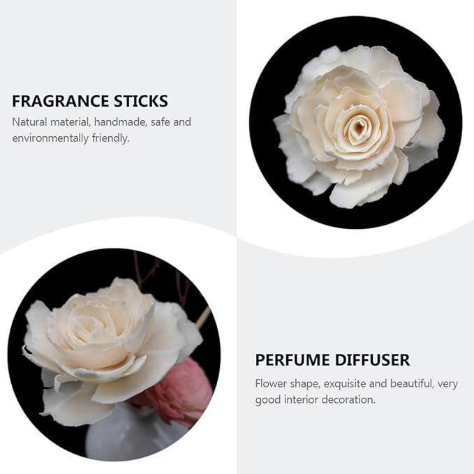 KALLORY Aroma Diffuser Flowers 6pcs Fire-Free Rattan Reed Essential Oil Diffusers Light-Colored Home Fragrance Decor for Living Room and Office