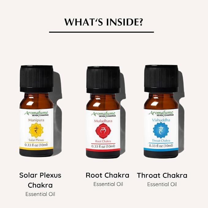 Solar Plexus Chakra, Root Chakra, Throat Chakra Essential Oil Diffuser Blends by Aromafume | 3 x 10ml/0.33 fl oz| Aromatherapy Oils for Chakra Balance | Chakra Incense for Meditation, Yoga, Reiki