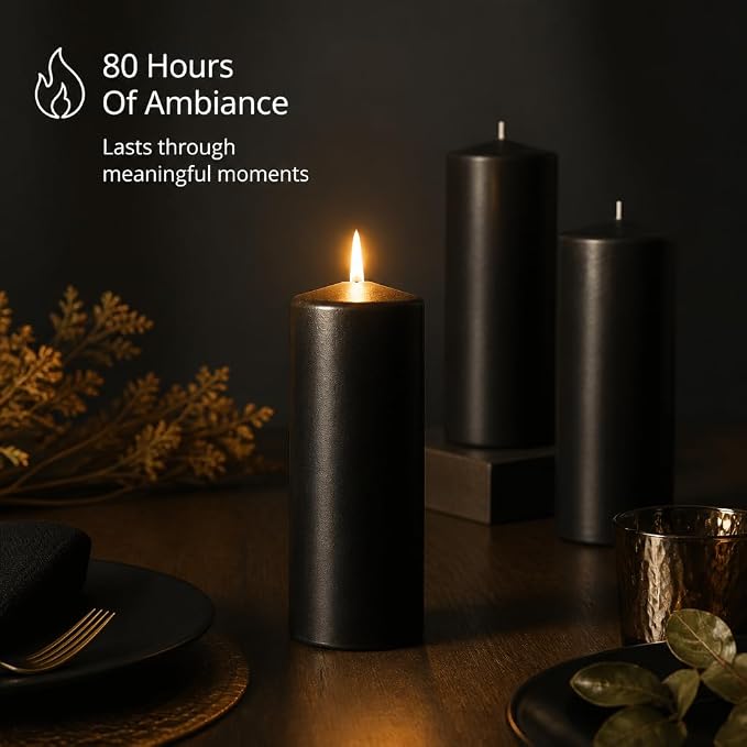 yummi 3" x 8" Black Round Pillar Candles - 3 per Pack