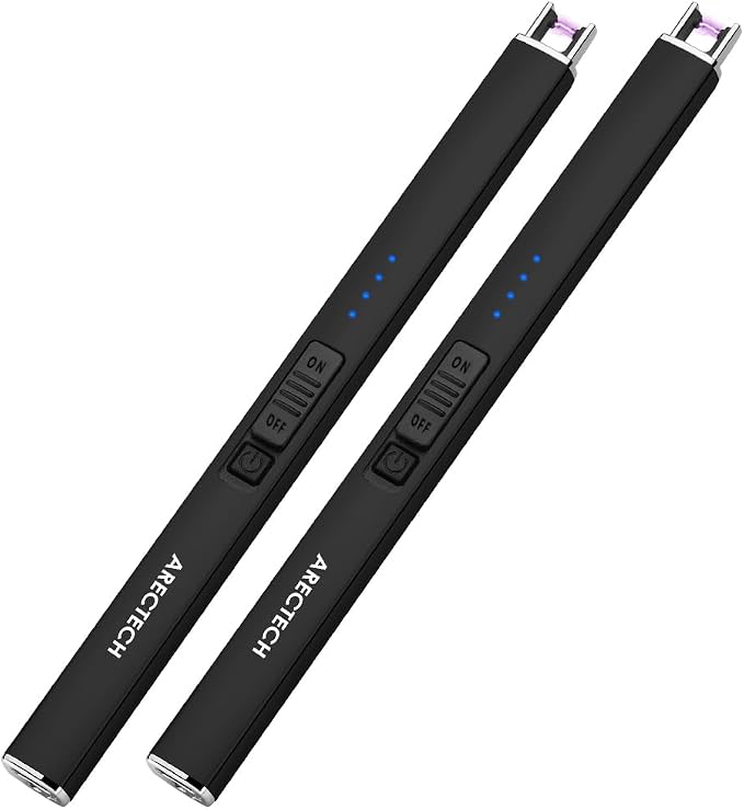ARECTECH Electric Candle Lighter with Type-C Cable Birthday Gift for Man Women Wife Rechargeable Plasma Arc Lighters for Candle Camping Kitchen Stove Black 2 Pack