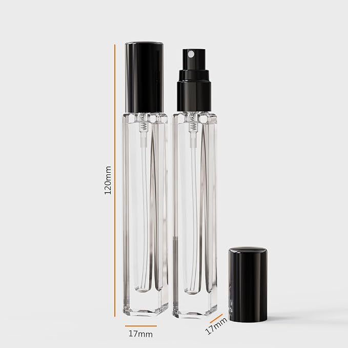 5PCS Cologne Atomizer Empty, 10ML Mini Perfume Bottles Refillable With Dispenser Tools, Pocket Perfume Spray Bottle for Travel and Sample Container (Transparent + Black Cap)