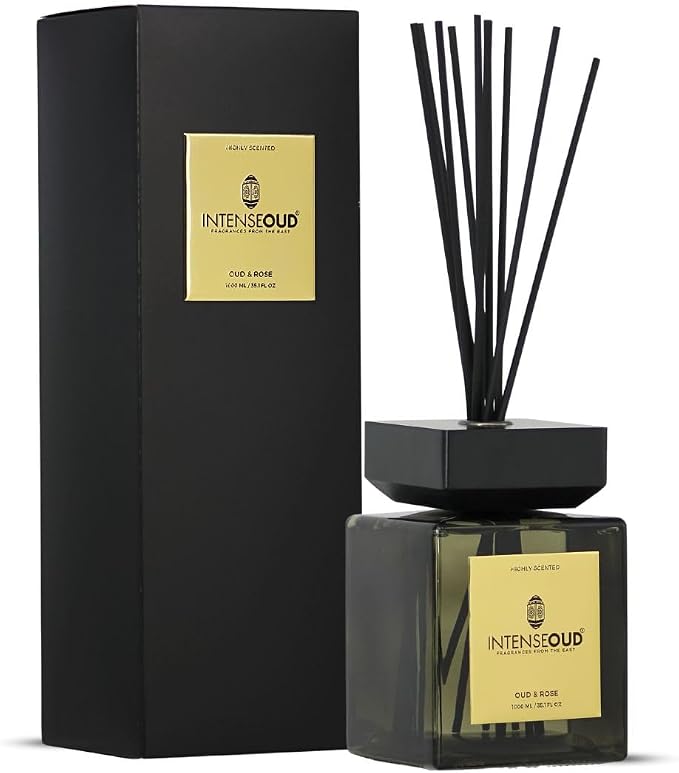 Reed Diffuser for Home with Oud & Rose Scent 1000ML (35.1 OZ) Long-Lasting Aromatherapy Diffusers with 6 Reed Sticks & Refillable Glass Holder – Up to 90 Days of Flame-Free Home Fragrance