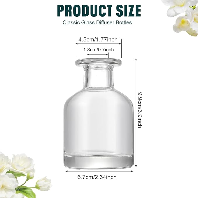 150ml/5oz Glass Diffuser Bottle, Empty Essential Oil Container, DIY Reed Diffuser Jar for Aromatherapy, Home Fragrance, Bathroom Decor (Clear)