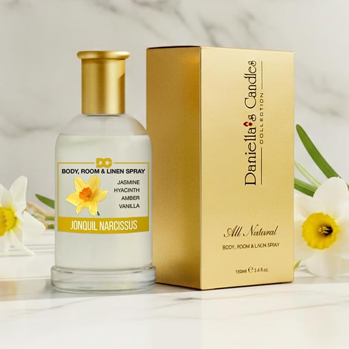 Daniella's Candles Jonquil Narcissus Body Room and Linen Spray, Perfume Natural Body Mist & Room Spray, Long lasting Fragrance, 100ml/3.4oz
