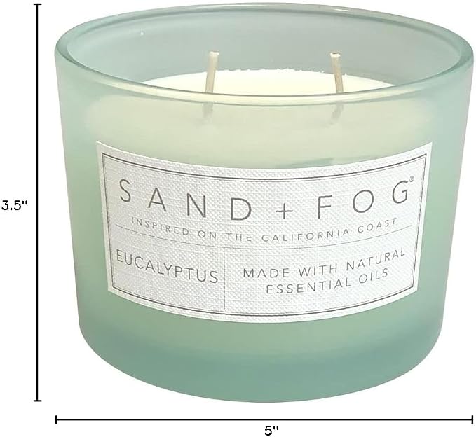 Sand + Fog Scented Candle - Eucalyptus – Additional Scents and Sizes – 100% Cotton Lead-Free Wick - Luxury Air Freshening Jar Candles - Perfect Home Decor – 12oz