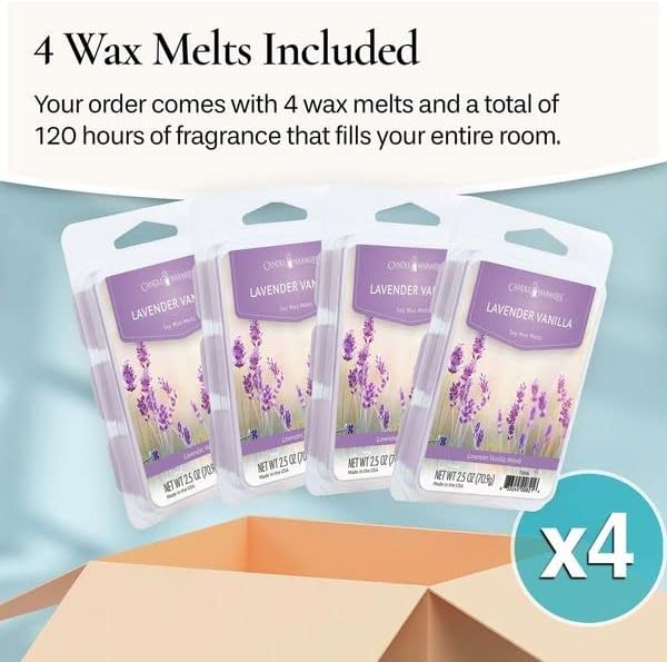 Candle Warmers Etc Classic Wax Melts 2.5oz, Lavender Vanilla Fragrance (4-Pack) – Each Pack has x4 2.5 oz Wax Melts and 30 Hours of Fragrance – Perfect for bedrooms, Living Rooms, and bathrooms