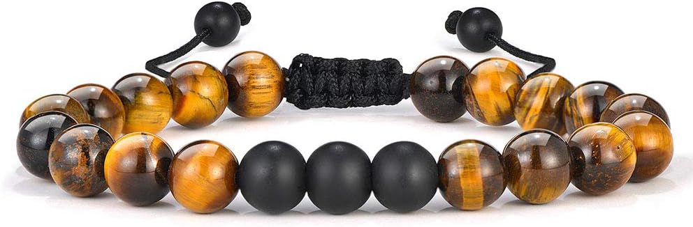 M MOOHAM Mens Bracelet - Beaded Natural Stone 8mm Tiger Eye Matte Agate Lava Rock Bracelets for Men Teen Boys Grandpa Dad Birthday Gifts Jewelry