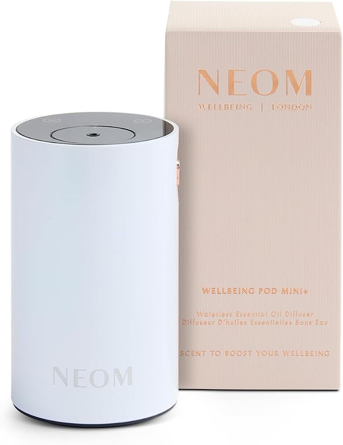 NEOM Wellbeing Pod Mini+ Essential Oil Diffuser, White I Waterless and Wireless I Portable & Versatile - car, Office or Home I Up to 125 Hours of Natural Fragrance use per Charge