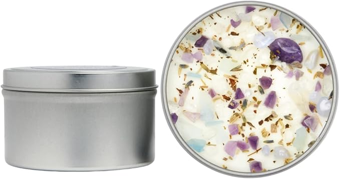 Peaceful Home® Candle by New Moon Beginnings - Stress Relief Candle - Energy clearing - All Natural Essential Oil Soy Candle - Crystal Candles (Peaceful Home, 8oz Tin)
