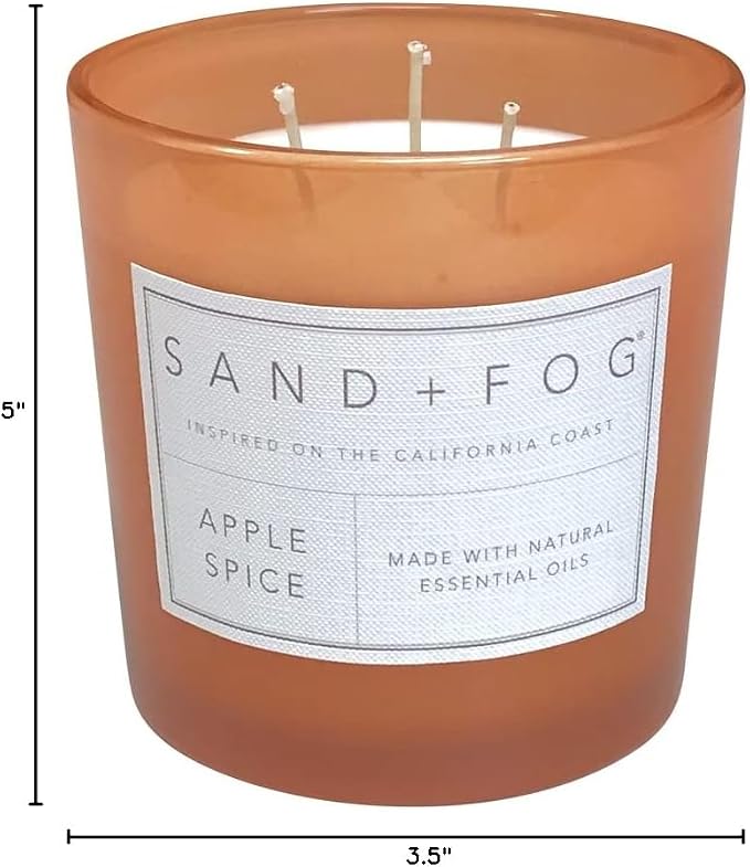 Sand + Fog Scented Candles - Apple Spice - Additional Scents and Sizes - 3 Wicks 100% Cotton Lead-Free - Luxury Air Freshening Jar Candles - Perfect Home Decor - 21 oz