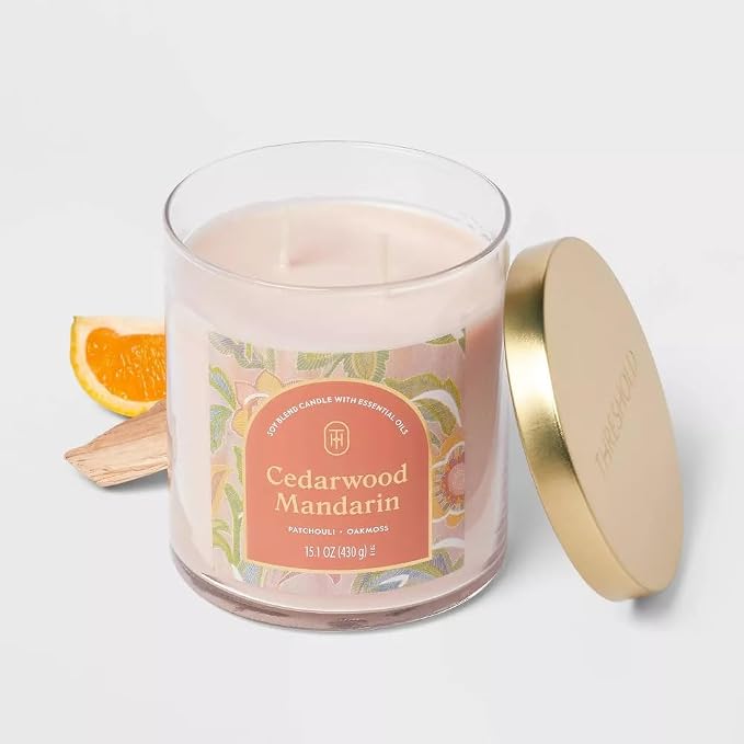 Threshold 2-Wick Lidded Glass Jar Candle (15.1oz, Cedarwood Mandarin)
