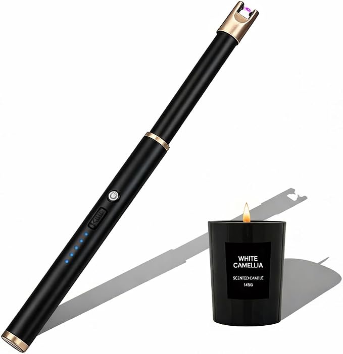 Electric Candle Lighter Windproof USB Rechargeable Flameless Long Neck Lighter for Candles Gas Stove Fireplace BBQ Kitchen Grills (Black Champagne Gold)