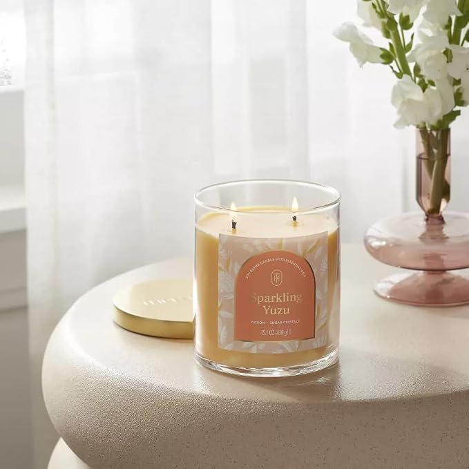 Threshold 2-Wick Lidded Glass Jar Candle (15.1oz, Sparkling Yuzu)