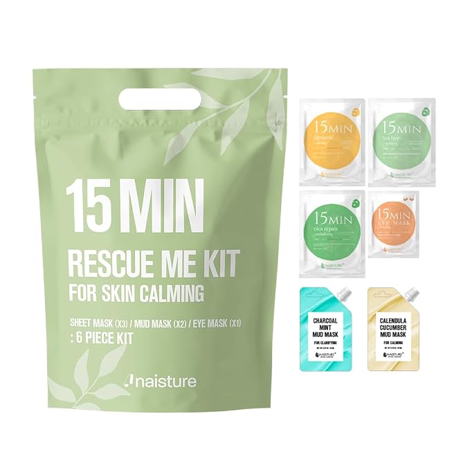 Naisture 15 Min Rescue Me Kit Skincare Gift Set for Skincare Lovers– All-in-One Bundle with Face, Eye, & Mud Masks, Complete Self-Care Kit (6 pcs)